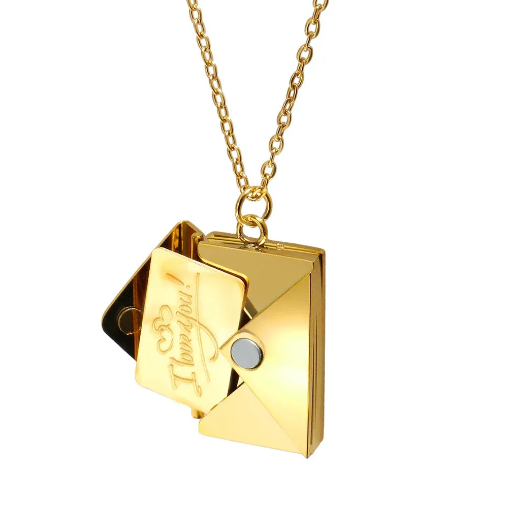 Stainless Steel Envelope Pendant Necklace Metal Waterproof Jewelry For Women - Luvia