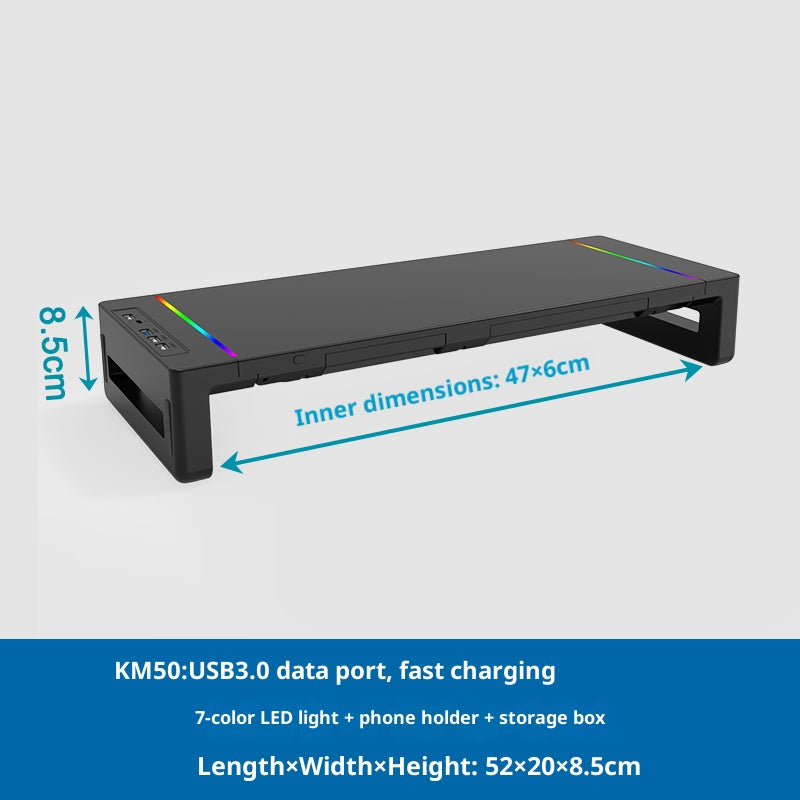 Adjustable Laptop Stand Riser with USB 3.0 Hub, 13Models 7-Color LED, Phone Mount, Storage Drawer