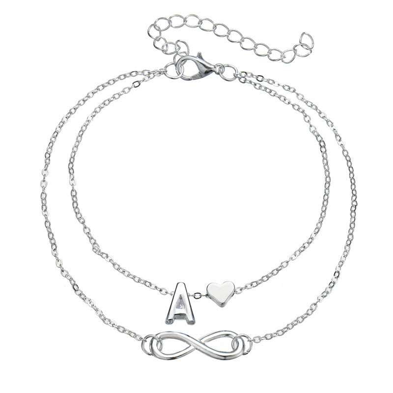 Boho Initial Anklet Heart Infinity Silver Color Ankle Bracelet on Leg Chain 26 Letter Anklets For Women Ankle Beach Foot Jewelry
