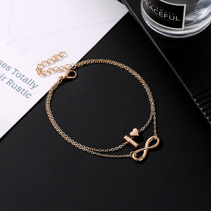 Boho Initial Anklet Heart Infinity Silver Color Ankle Bracelet on Leg Chain 26 Letter Anklets For Women Ankle Beach Foot Jewelry