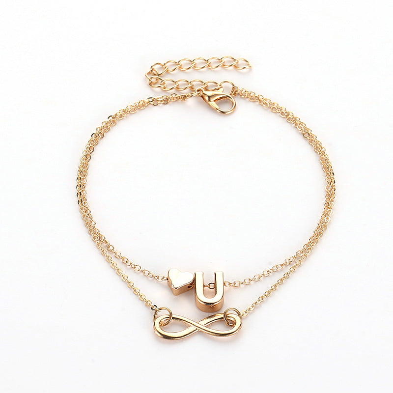 Boho Initial Anklet Heart Infinity Silver Color Ankle Bracelet on Leg Chain 26 Letter Anklets For Women Ankle Beach Foot Jewelry
