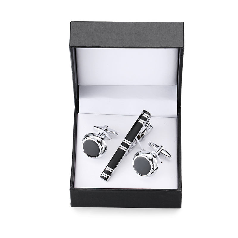 Tie clip cufflink box set square brushed enamel striped cross design men's French shirt cufflinks business suit tie clip gift