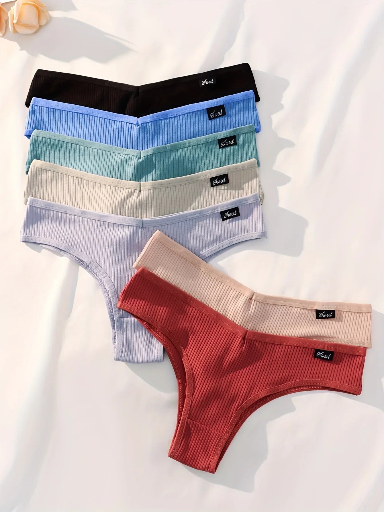 7-Pack Women's Triangle Threaded High Elasticity Sexy Minimalist Pure Panties - Luvia