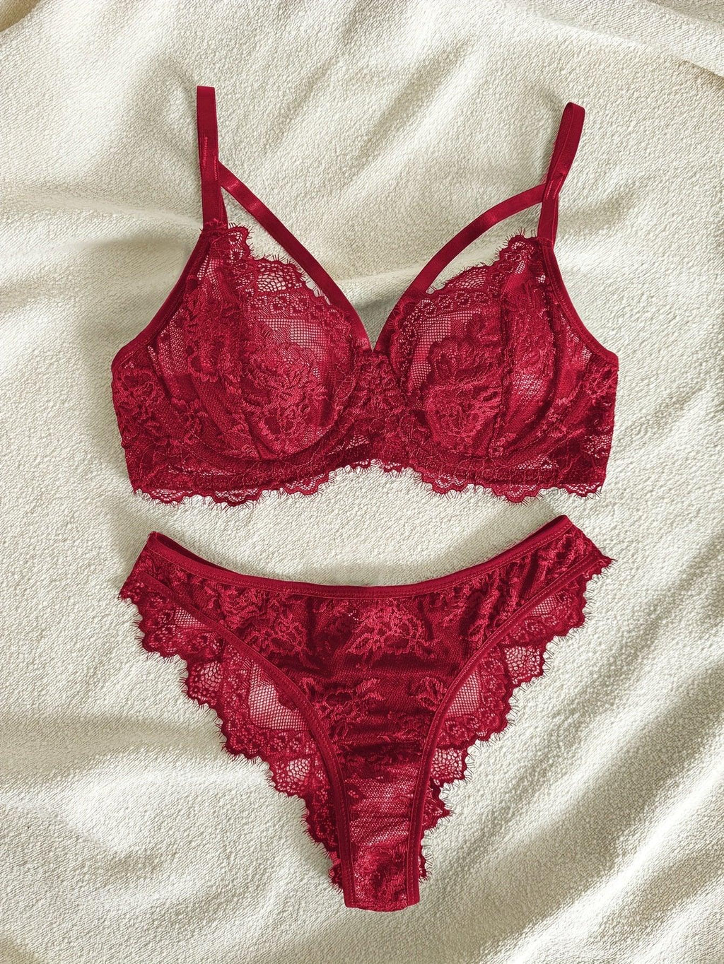 Sexy Lingerie Set, Floral Eyelash Lace Semi Sheer Underwire Bra & Briefs, Women's Lingerie & Underwear - Luvia