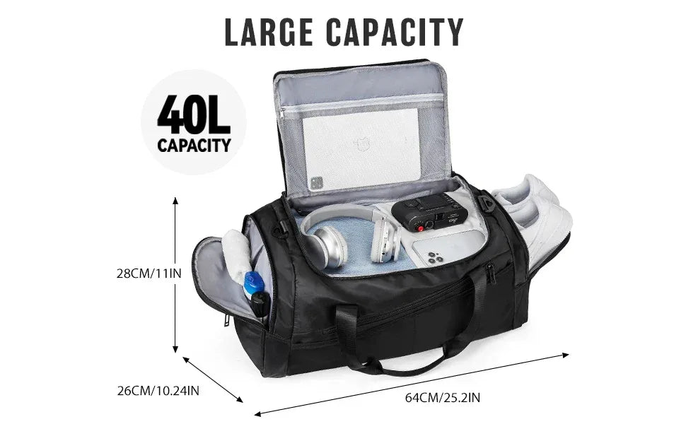 Sports Gym Bag Travel Duffel Bag with Wet Pocket & Shoes Compartment for Men Women Waterproof Large Weekender Overnight Backpack - Luvia