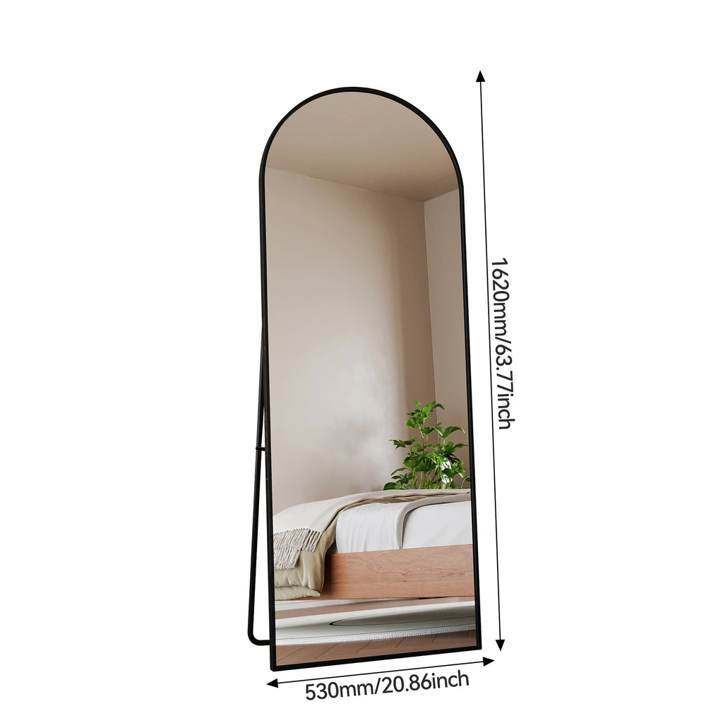 Anajqaqia 162x53cm Vertical Floor Mirror, Aluminum Frame Tempered Glass Curved Mirror for Living Room, Bedroom, Black