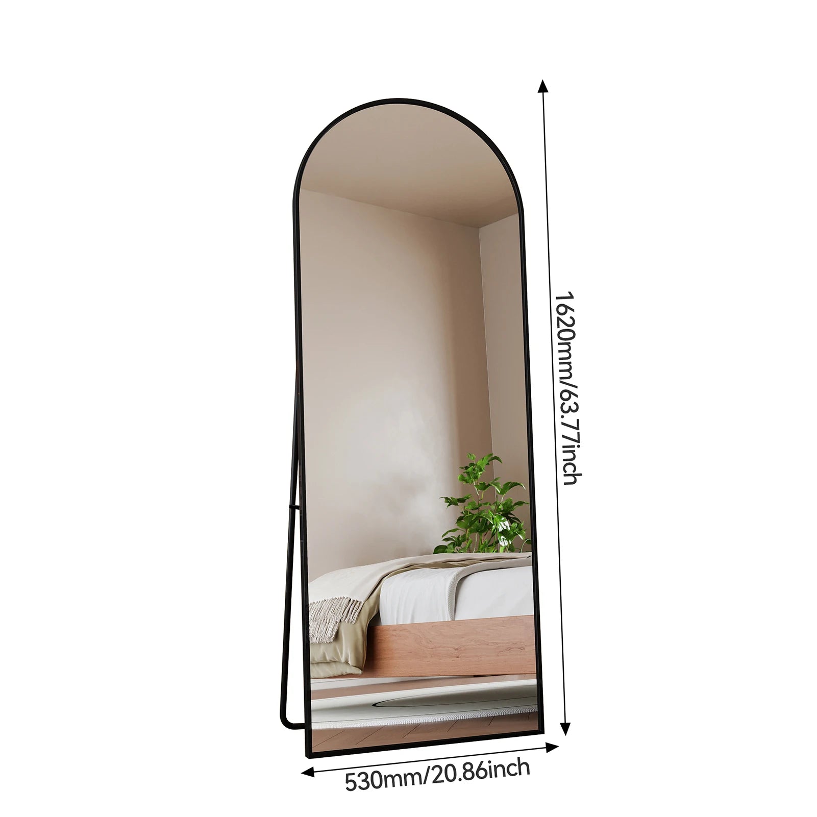 Anajqaqia 162x53cm Vertical Floor Mirror, Aluminum Frame Tempered Glass Curved Mirror for Living Room, Bedroom, Black