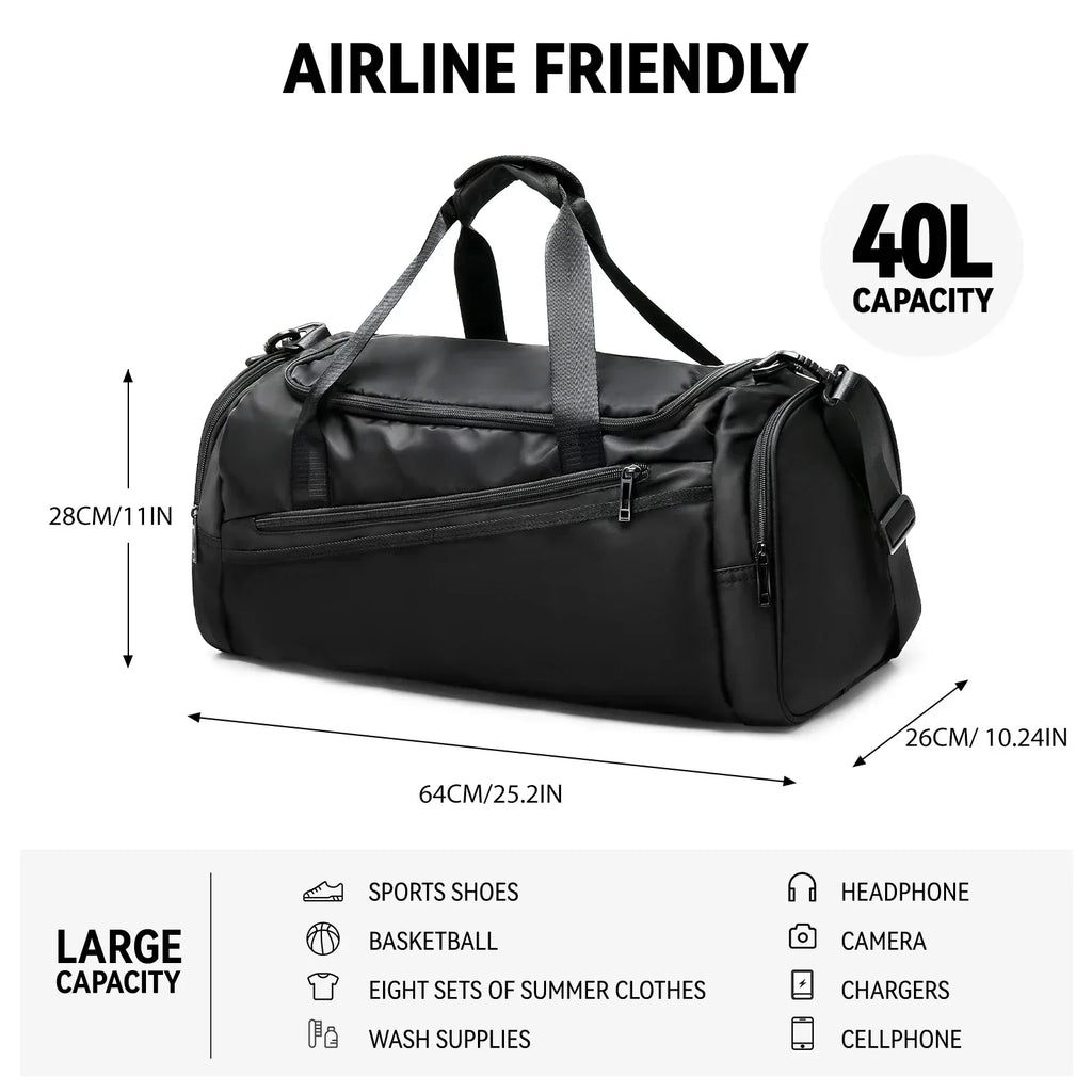 Sports Gym Bag Travel Duffel Bag with Wet Pocket & Shoes Compartment for Men Women Waterproof Large Weekender Overnight Backpack - Luvia