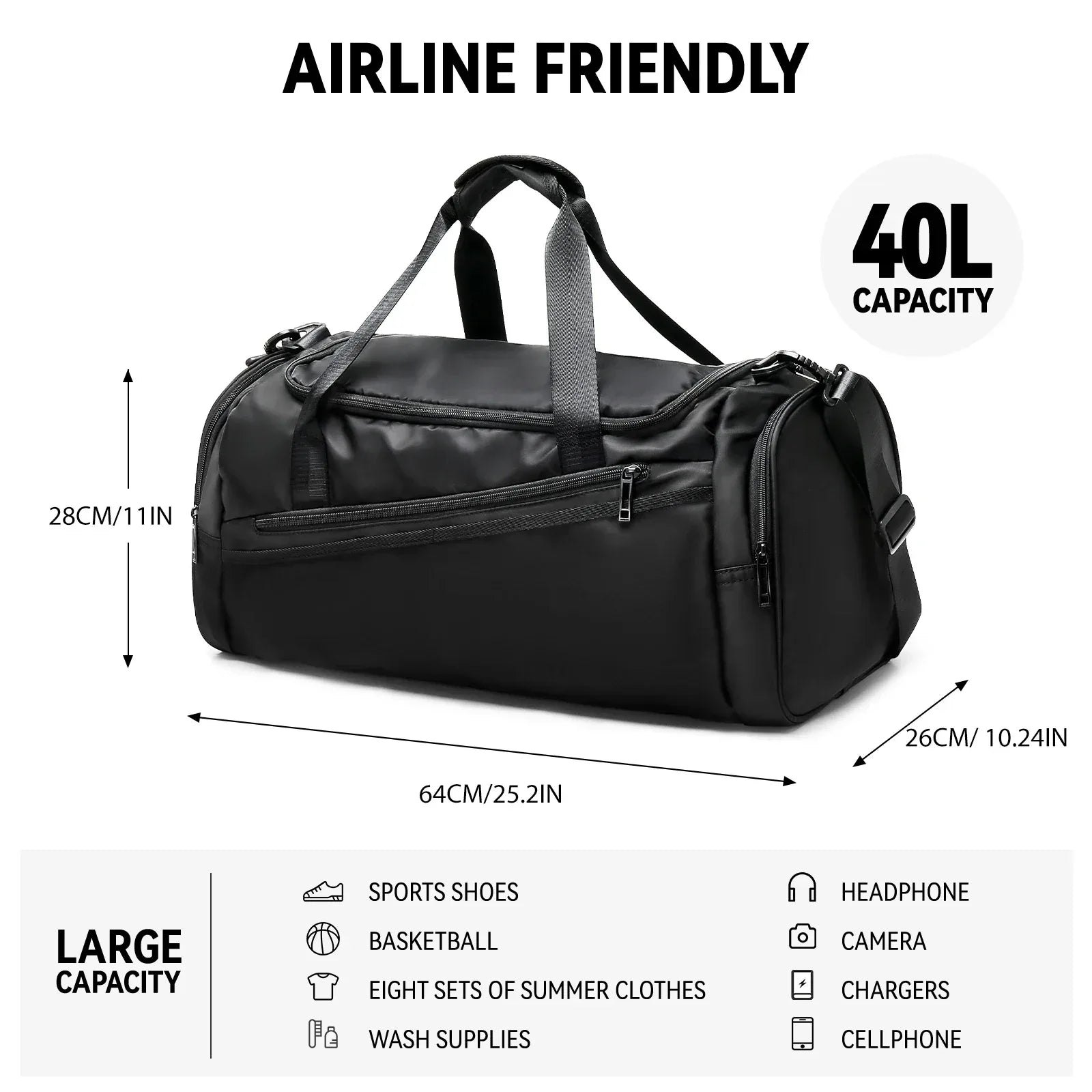 Sports Gym Bag Travel Duffel Bag with Wet Pocket & Shoes Compartment for Men Women Waterproof Large Weekender Overnight Backpack - Luvia