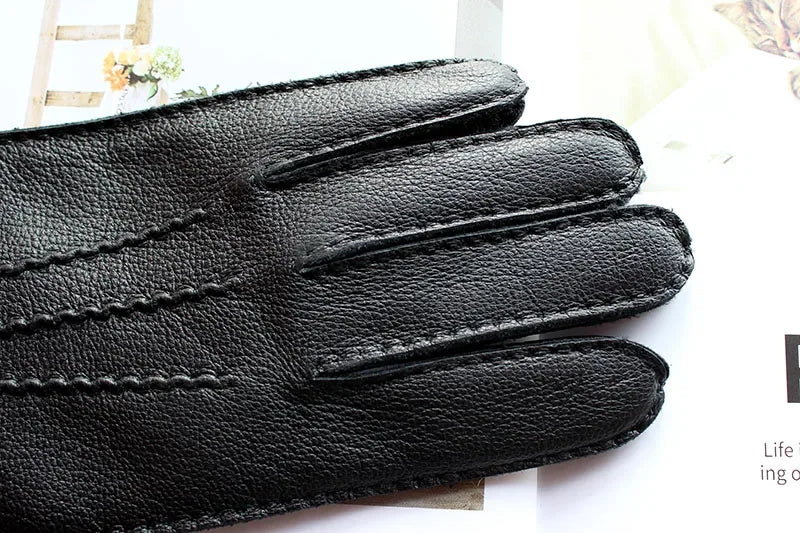 Deerskin Gloves Men's Touch Screen High-Quality Leather 2025 New Hand-Stitched Thin Wool Lining Keeps Warm in Autumn and Winter - Luvia