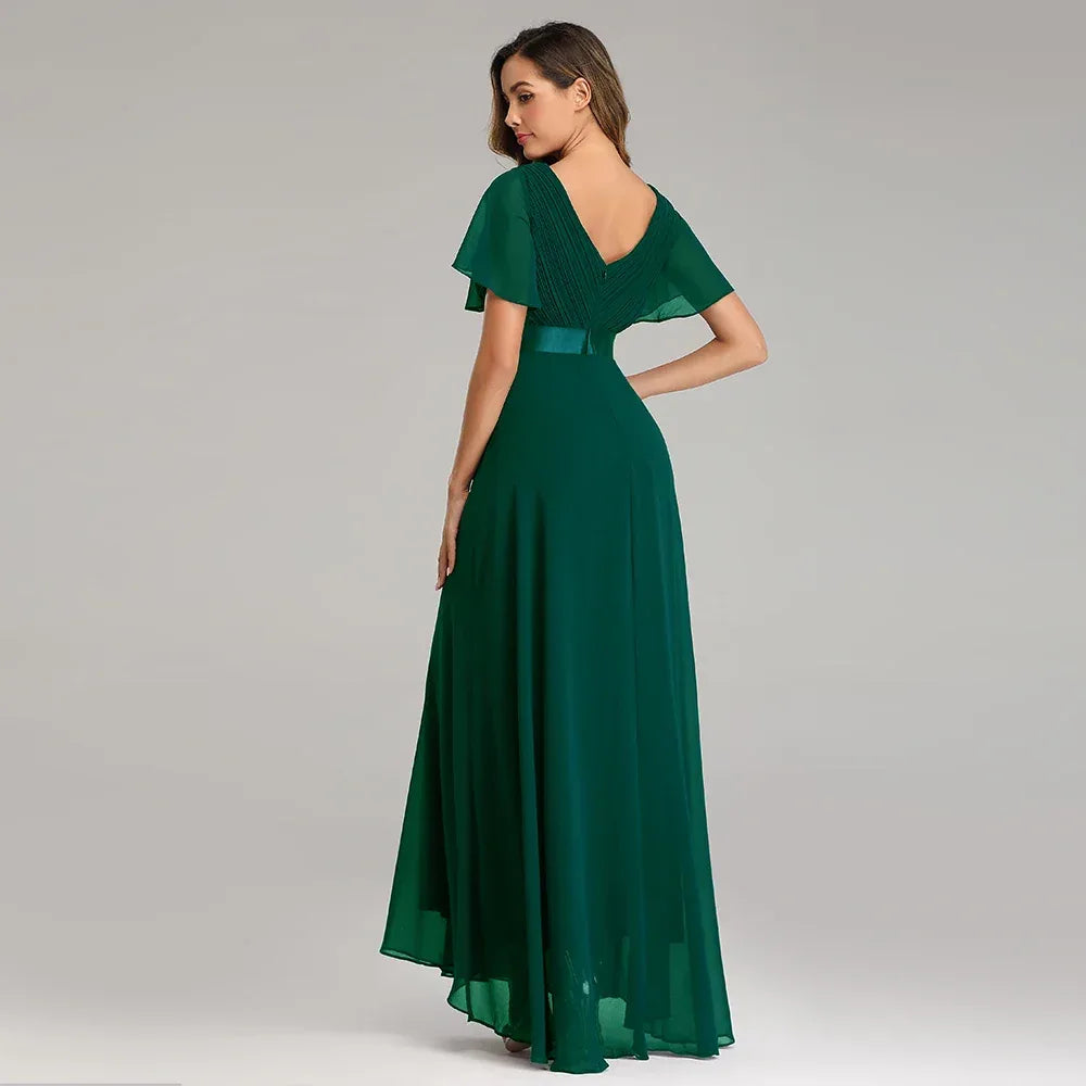 Evening Dresses XUCTHHC Elegant V-Neck Ruffles Chiffon Formal Evening Gown Robe Vestidos De Fiesta Dress for Wedding Party - Luvia