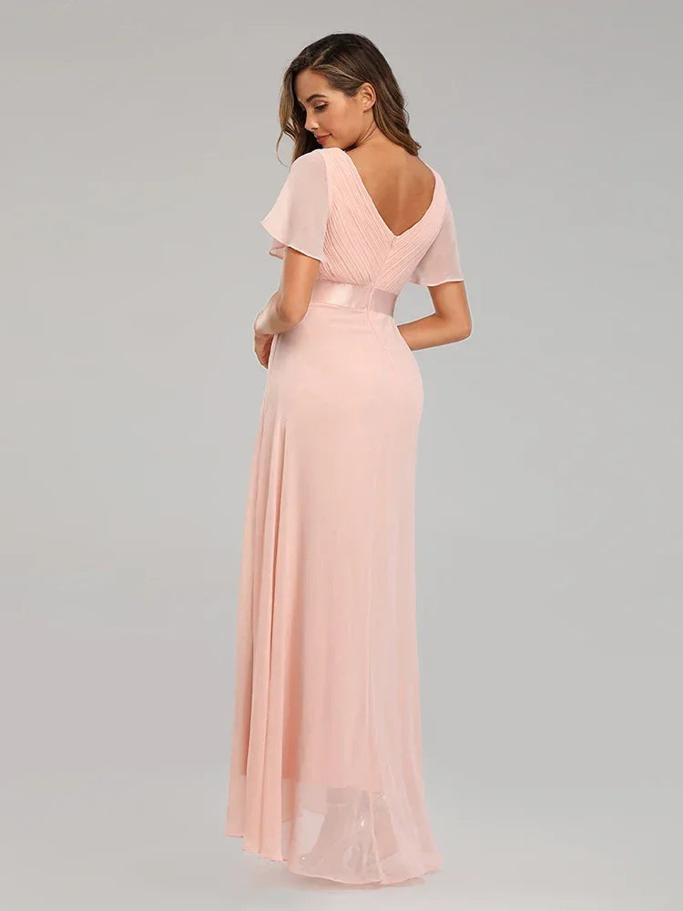 Evening Dresses XUCTHHC Elegant V-Neck Ruffles Chiffon Formal Evening Gown Robe Vestidos De Fiesta Dress for Wedding Party - Luvia
