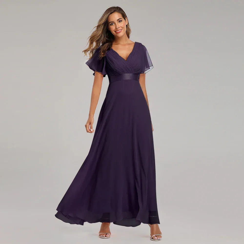 Evening Dresses XUCTHHC Elegant V-Neck Ruffles Chiffon Formal Evening Gown Robe Vestidos De Fiesta Dress for Wedding Party - Luvia
