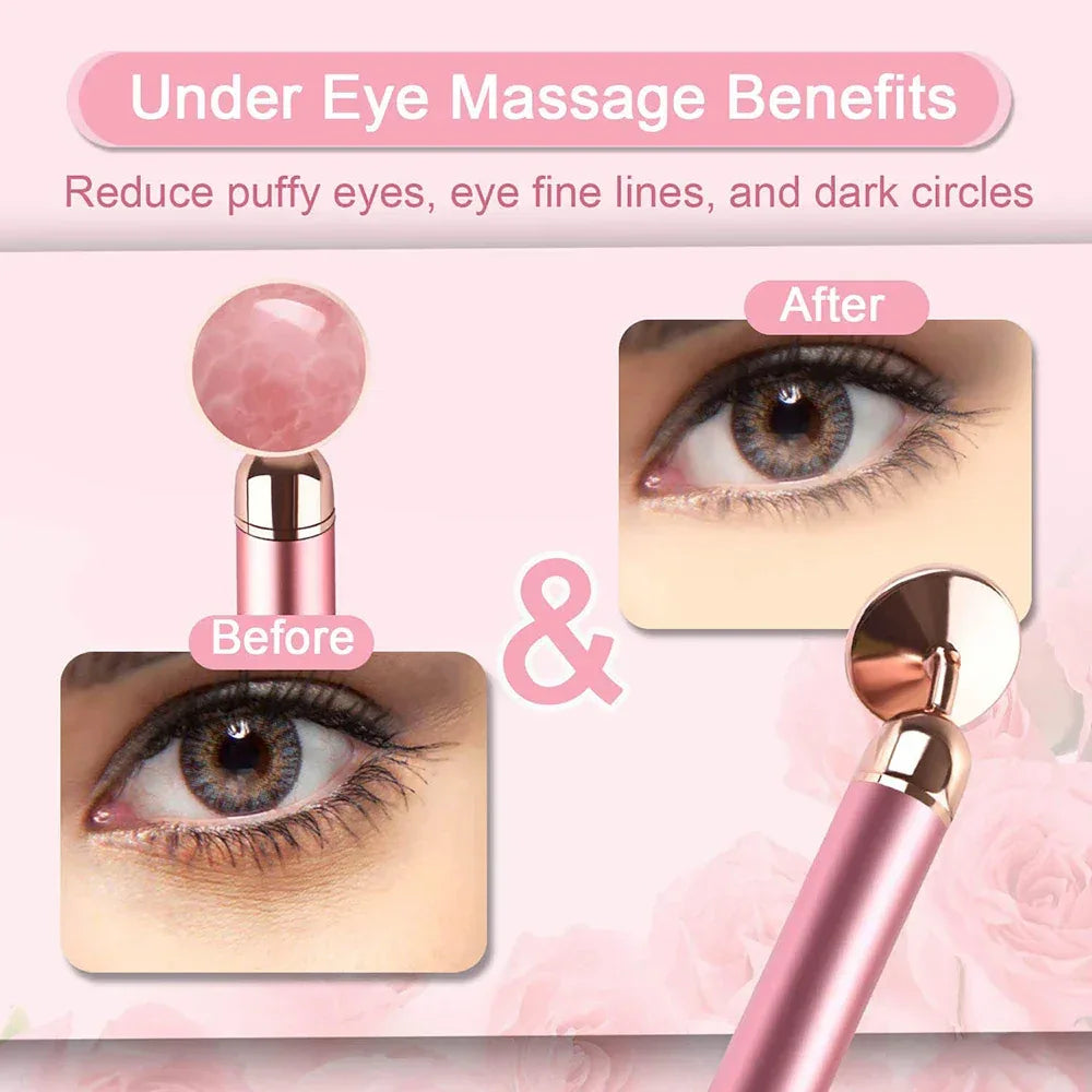 3-in-1 Electric Rose Quartz Jade Roller and Face Massager Set Face Care Tools Eye Massager and 3D Face, Head, Arms,Neck Massager - Luvia