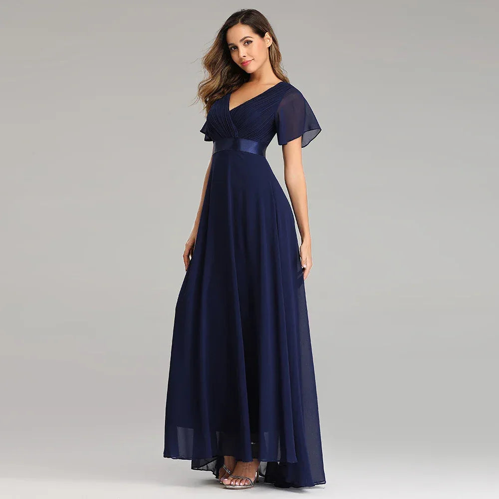 Evening Dresses XUCTHHC Elegant V-Neck Ruffles Chiffon Formal Evening Gown Robe Vestidos De Fiesta Dress for Wedding Party - Luvia