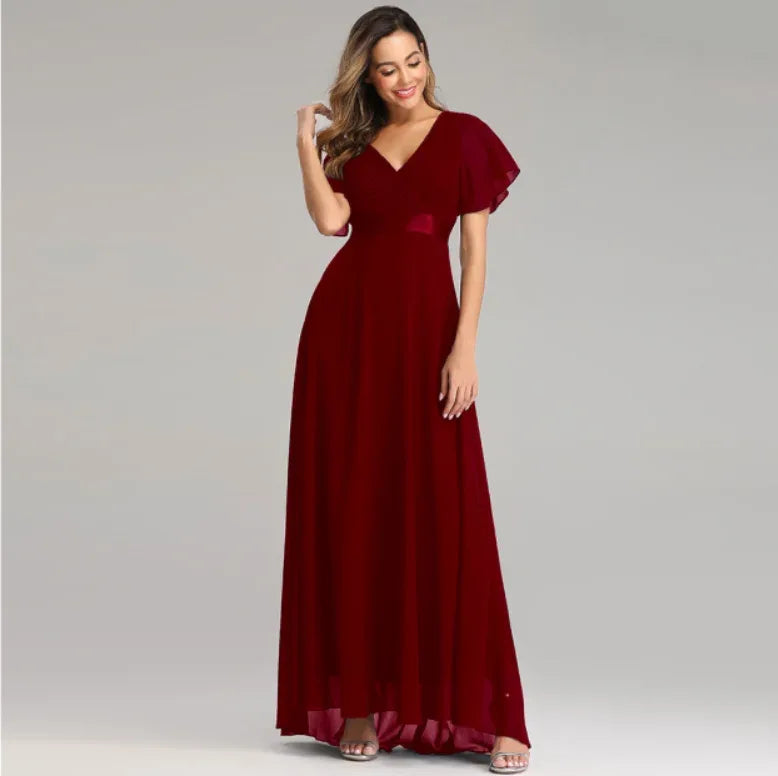 Evening Dresses XUCTHHC Elegant V-Neck Ruffles Chiffon Formal Evening Gown Robe Vestidos De Fiesta Dress for Wedding Party - Luvia