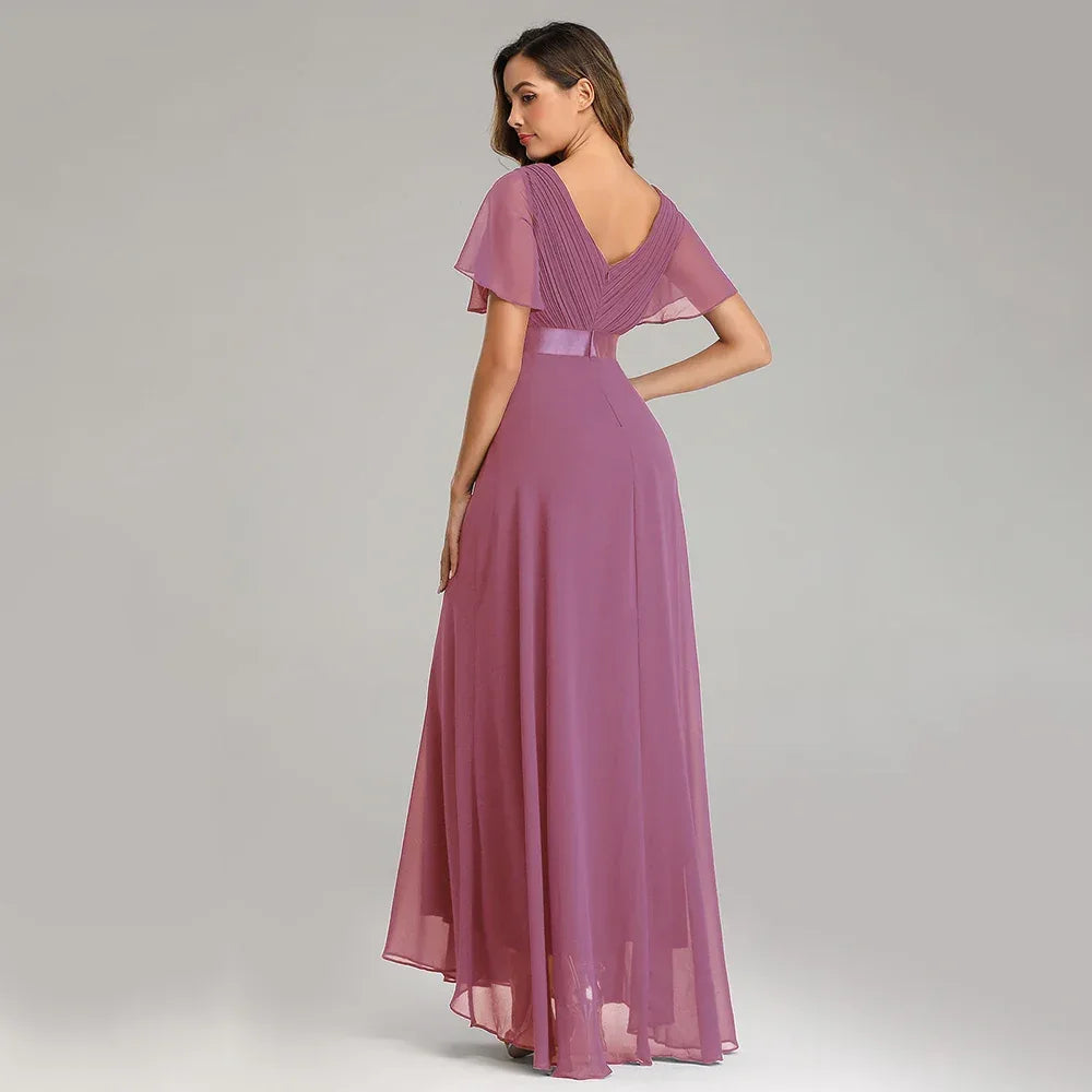 Evening Dresses XUCTHHC Elegant V-Neck Ruffles Chiffon Formal Evening Gown Robe Vestidos De Fiesta Dress for Wedding Party - Luvia