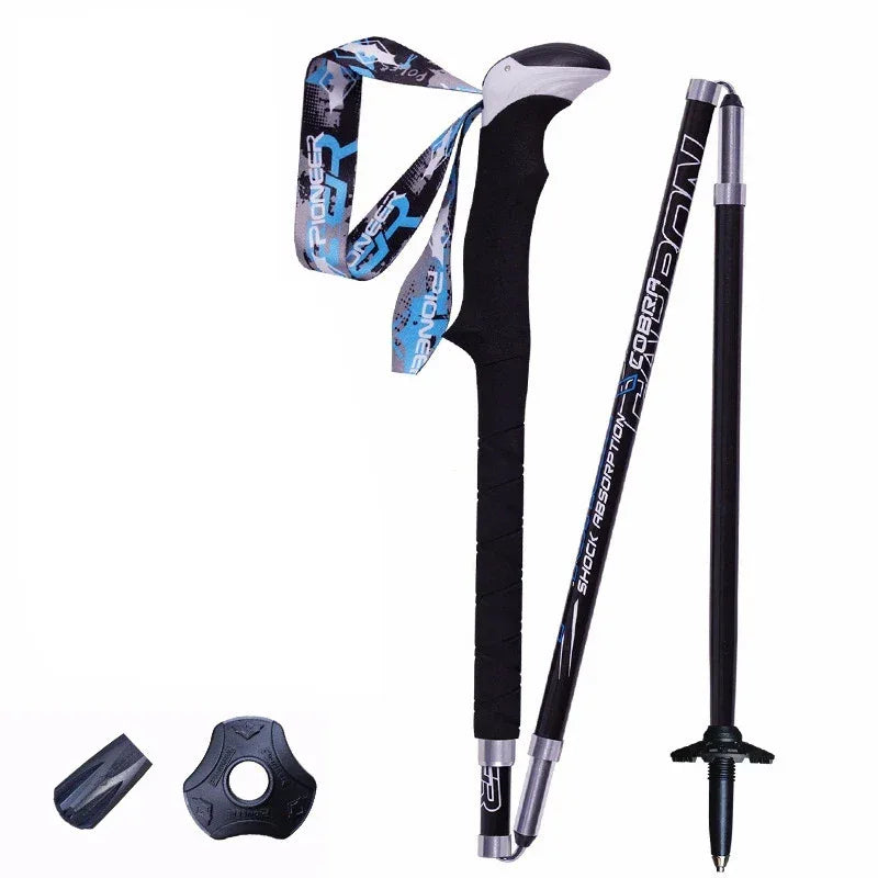 2 Pcs/Pair Portable Collapsible Carbon Fiber Trekking Poles Quick Lock Compact Folding Walking Stick Tourism Trail Running - Luvia