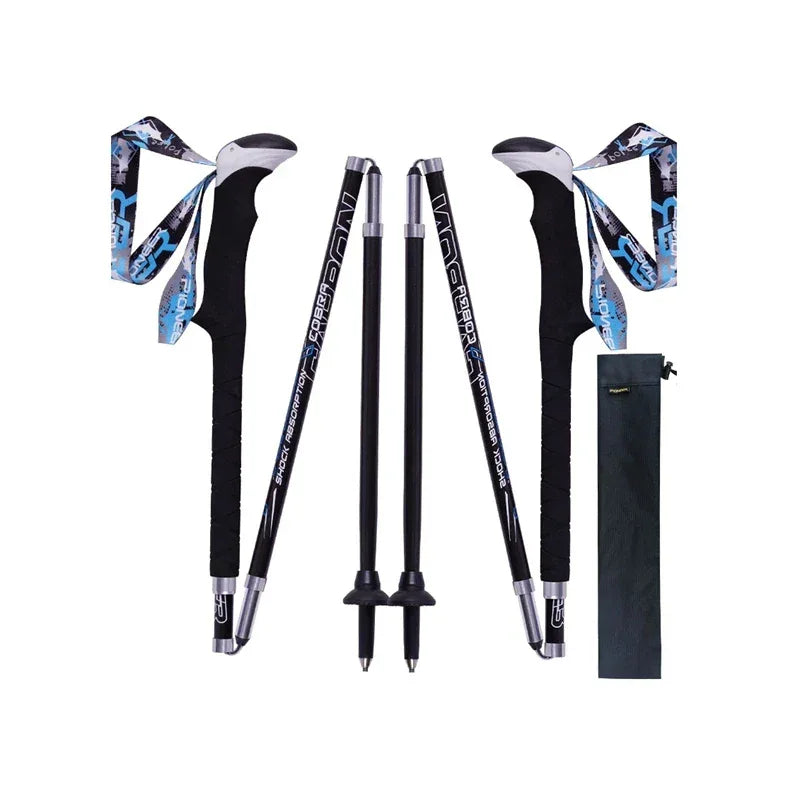 2 Pcs/Pair Portable Collapsible Carbon Fiber Trekking Poles Quick Lock Compact Folding Walking Stick Tourism Trail Running - Luvia