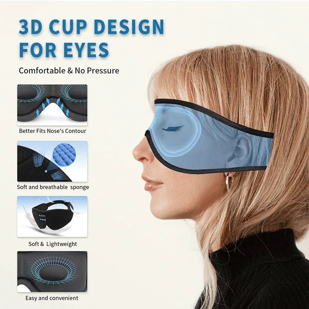 Mask For Sleep Headphones Bluetooth 3D Eye Mask Music Play Sleeping Headphones with Built-in HD Speaker - Luvia