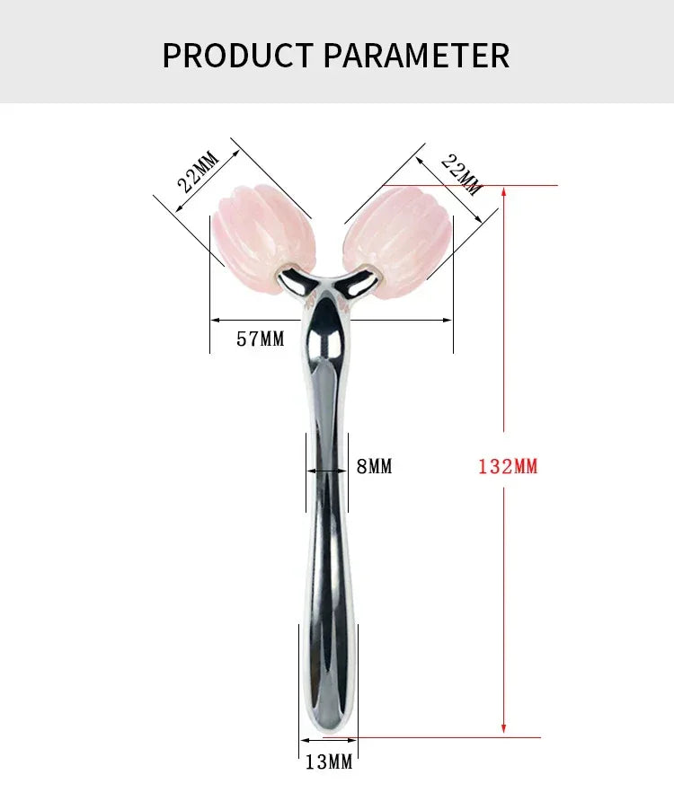Rose Quartz Jade Roller Facial Massager 3D Massage Face Roller Face-lift Skin Care Tool Thin Face Chin Neck Body Wrinkle Remover - Luvia