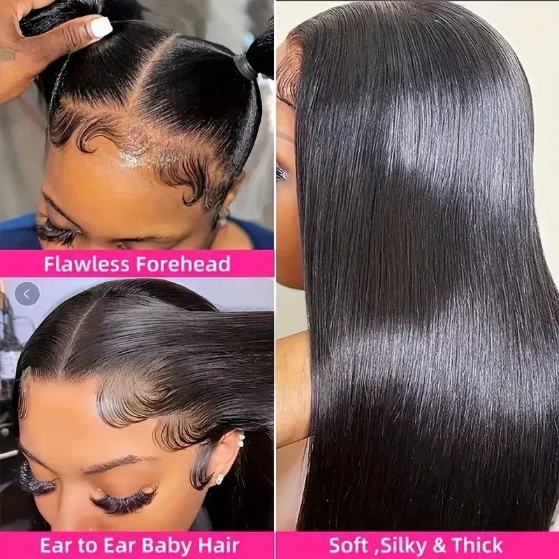 360 Full Hd Lace Wig Invisible Drawstring Glueless Wig Straight Human Hair Natural Color 220 Density Pre Plucked Ready To Wear - Luvia