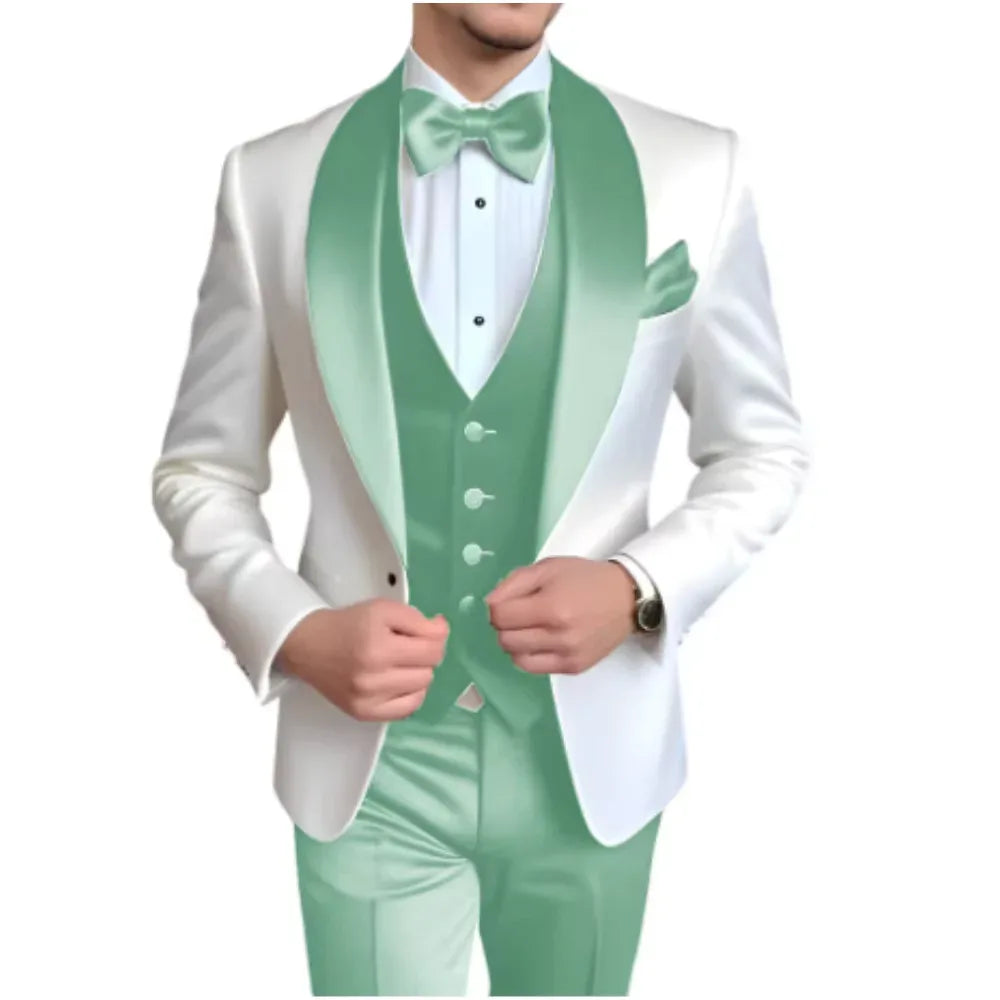 Formal 3 Piece Men's Suits Elegant Full Set Single Breasted Shawl Lapel Blazer Party Outwear Homme Costume（Jacket+Pants+Vest) - Luvia