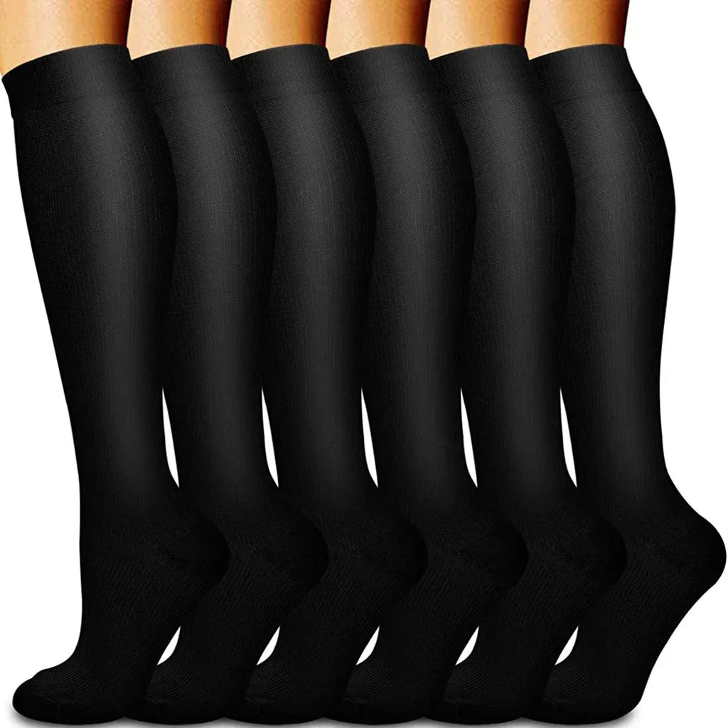 6 Pairs Women and Men Copper Black Compression Socks Anti-Fatigue Pain Relief Graduated Compression 15-20mmHg Sport Socks - Luvia