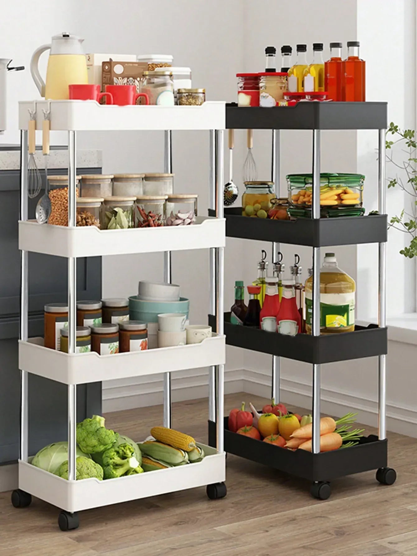3/4 Tier Movable Gap Storage Rack Rolling Utility Cart Storage Shelf Kitchen Bathroom Slim Slide Organizer Shelf Livingroom - Luvia