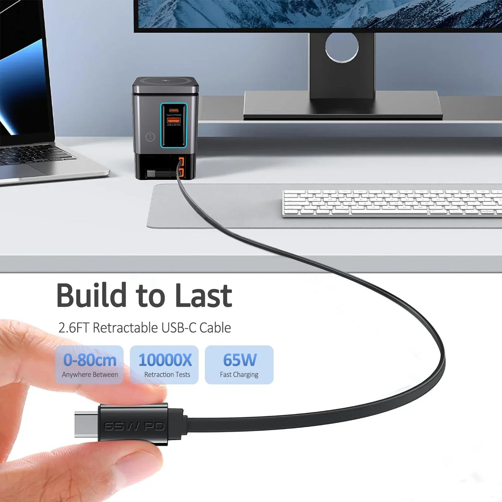 6-in-1 Charging Station with Retractable USB-C Cable Power Combo Tower 105W for Multiple Devices Fast Charger for iPhone Airpod - Luvia