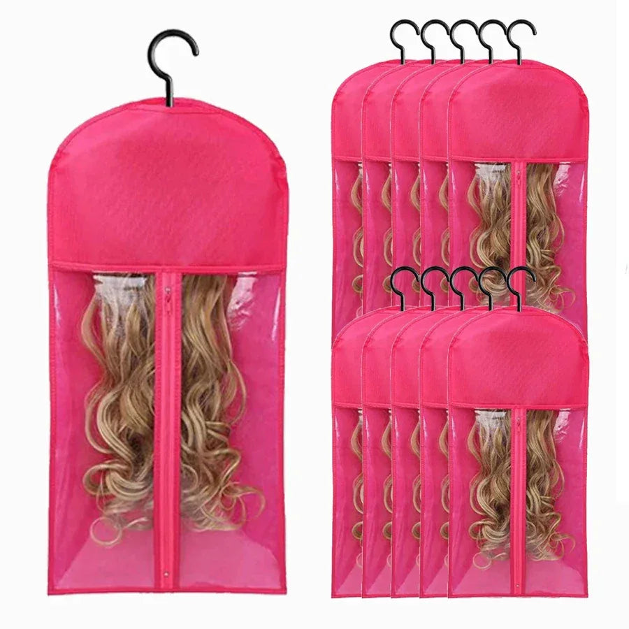 10pcs Wall-Mounted Wig Storage Bags,Travel-Friendly Organizer Black, for All Wig Types,Breathable Material - Luvia