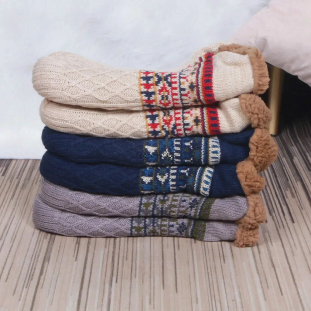 Super Warm Winter Non-slip Floor Socks Women Men Snow Socks Sleep Carpet Socks Slippers Socks Women Velvet Boot Unsiex Home Wear - Luvia