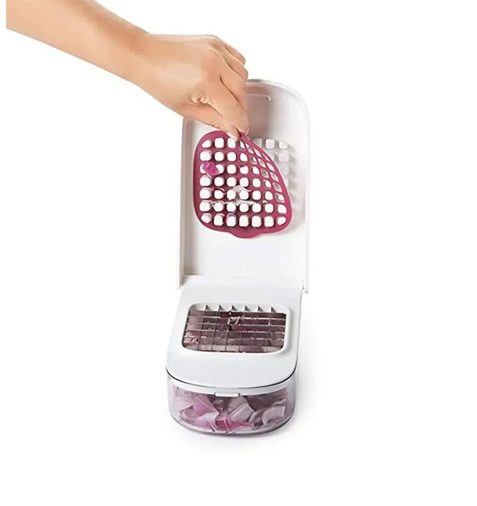 Vegetable Chopper with Storage Container Onion Fruit Dicer Chopper Easy Pour Opening Stainless Steel Blades Kitchen Accessories - Luvia