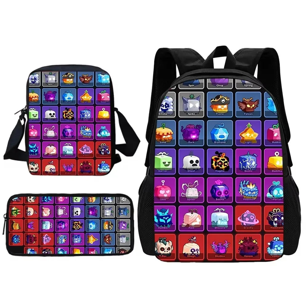 Child School Cartoon Blox Fruits Backpack With Shoulder Bag Pencil Bags School Bags for Boys Girls Best Gift