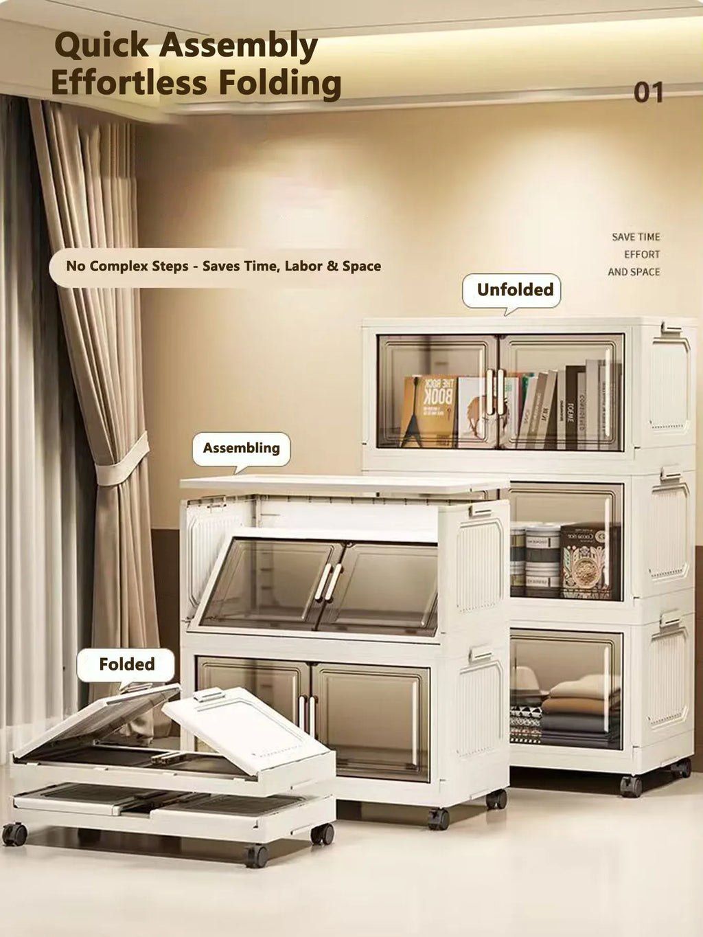 Storage Cabinet Folding Storage Box Home Living Room Toy Cabinet Storage Rack Snack Cabinet Installation-Free Kitchen Storage Cabinet Folding Storage Cabinet Organizer - Luvia