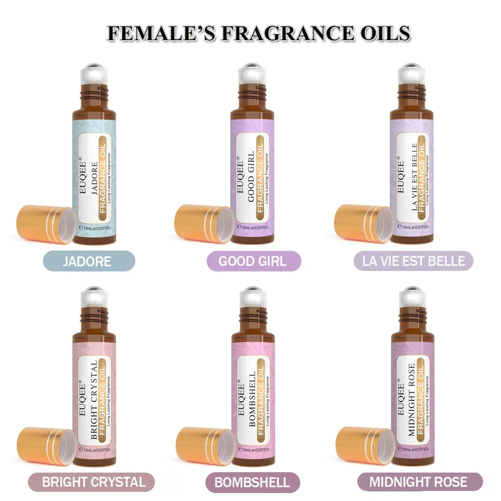EUQEE 6pcs Fragrance Oils Set For Men & Women 10ml Roller Aroma Oil Good Girl Bright Crystal Coconut Vanilla Angel Strawberry - Luvia