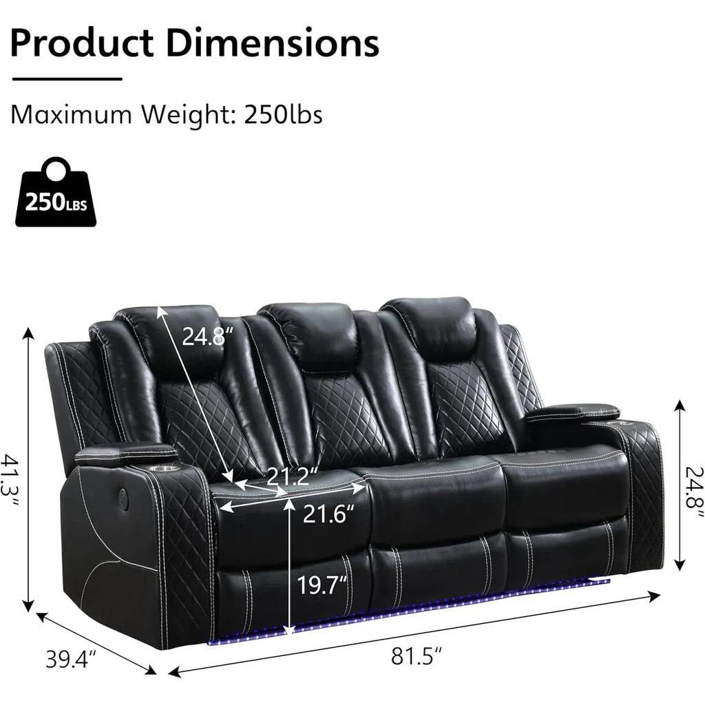 TODRANI Power Reclining Sofa 0 Gravity w/ Wireless Charger,LED Floor Lights,Reading Light, Drop-down Table USB/Type-C Port(070) - Luvia