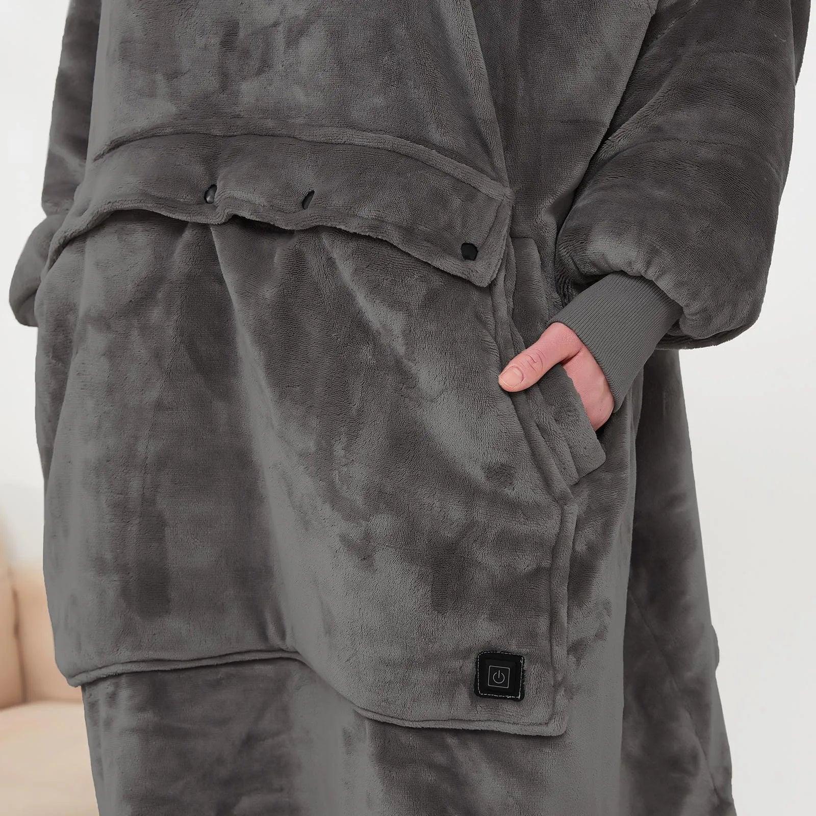 Oversized Wearable Blanket Hoodie with Sleeves Pocket Sherpa Fleece Blanket Sweatshirt Warm Thick Plush Heating Hooded Blankets - Luvia