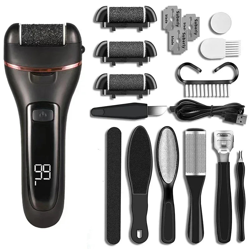 Electric Callus Remover Professional Foot File Grinder Pedicure Machine Rechargeable Heel Cracked Dead Skin Scrubber 3 Heads - Luvia