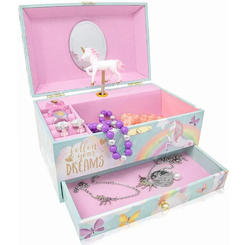 Music Box Christmas Fantasy Rotating Unicorn Ballet Girl Children's Music Box New Year Birthday Gift Multifunctional Jewelry Box - Luvia