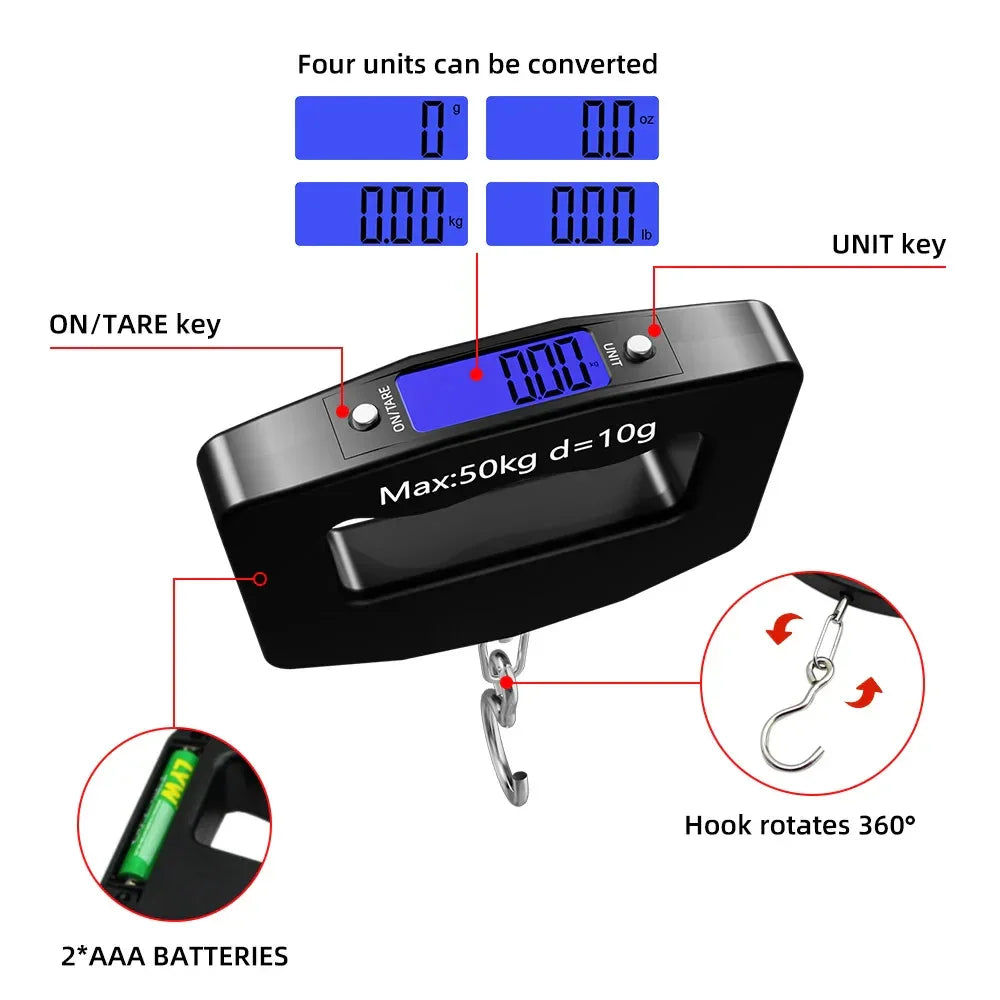 Digital Luggage Scale 50kg/110lb, Portable Handheld Scale with Backlight, Tare Function, 4 Units (g/kg/oz/lb) – Perfect for Tra - Luvia