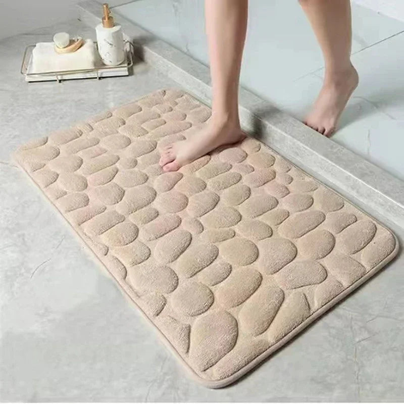 Embossed Bath Mat Non Slip Absorbent Quick Drying Machine Washable Cobblestone Floor Mats for Bathroom and Shower