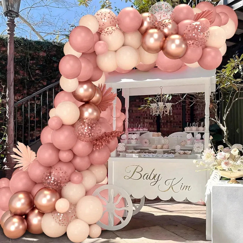 Pink Balloon Garland Kit Retro Pink Metallic Champagne Gold Nude Blush Latex Balloon Arch Kit for Tea Party Bachelorette Wedding - Luvia