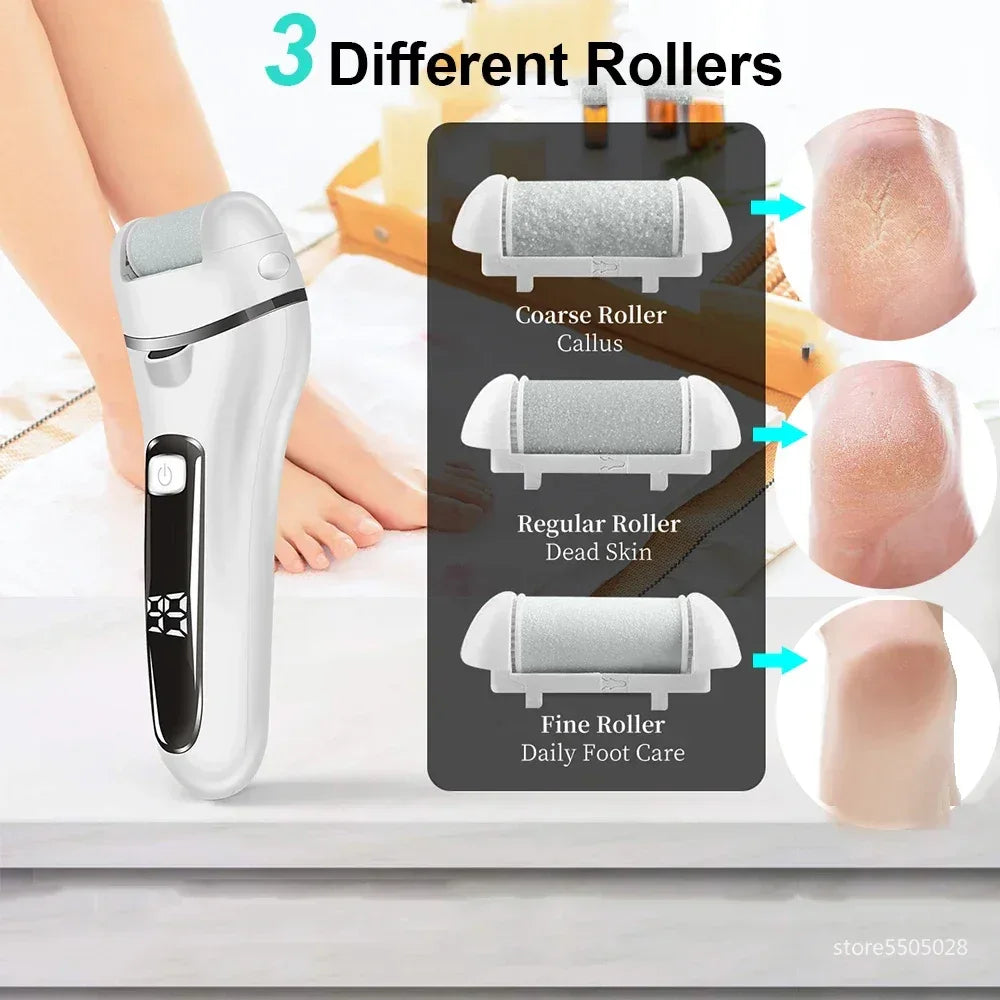 Electric Callus Remover Professional Foot File Grinder Pedicure Machine Rechargeable Heel Cracked Dead Skin Scrubber 3 Heads - Luvia