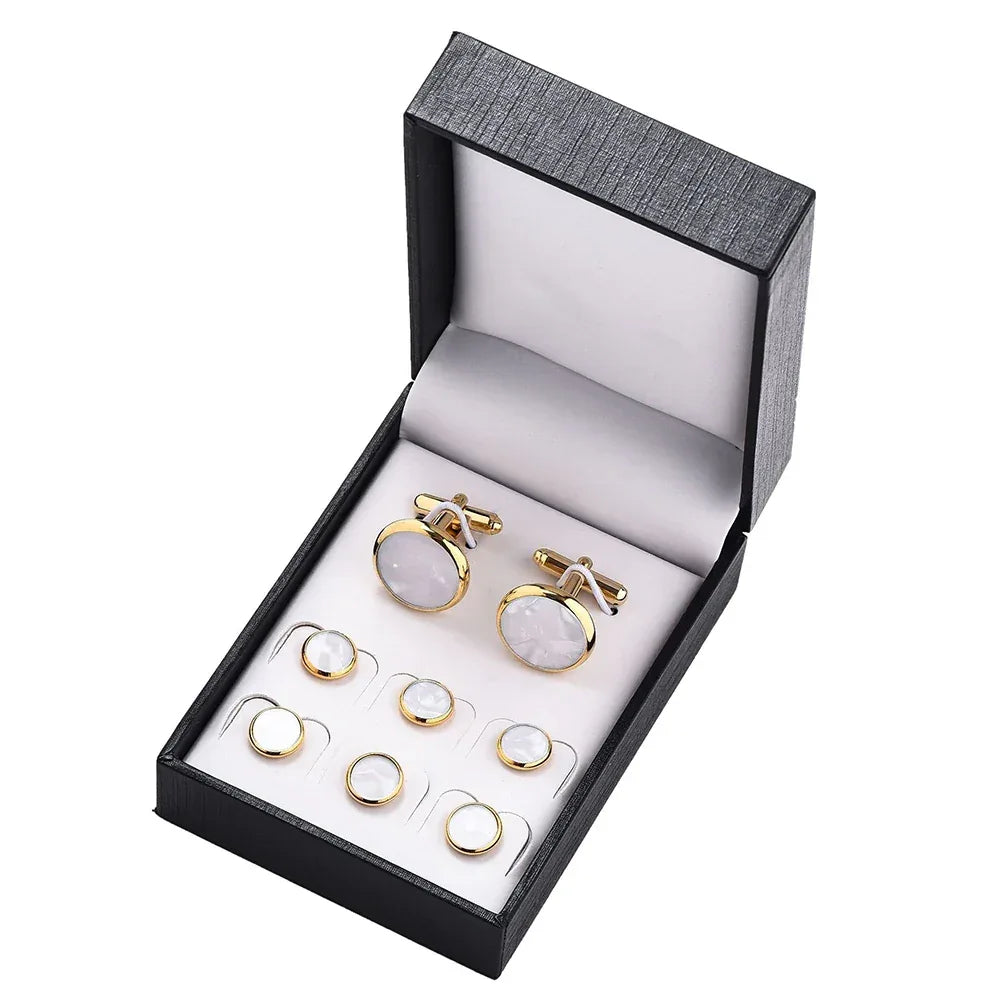Cufflinks For Mens Luxury Quality Set Tuxedo Studs Shirts Cufflinks Set With Buttons 8pcs Set With Box Studs For Shirt Men Women - Luvia