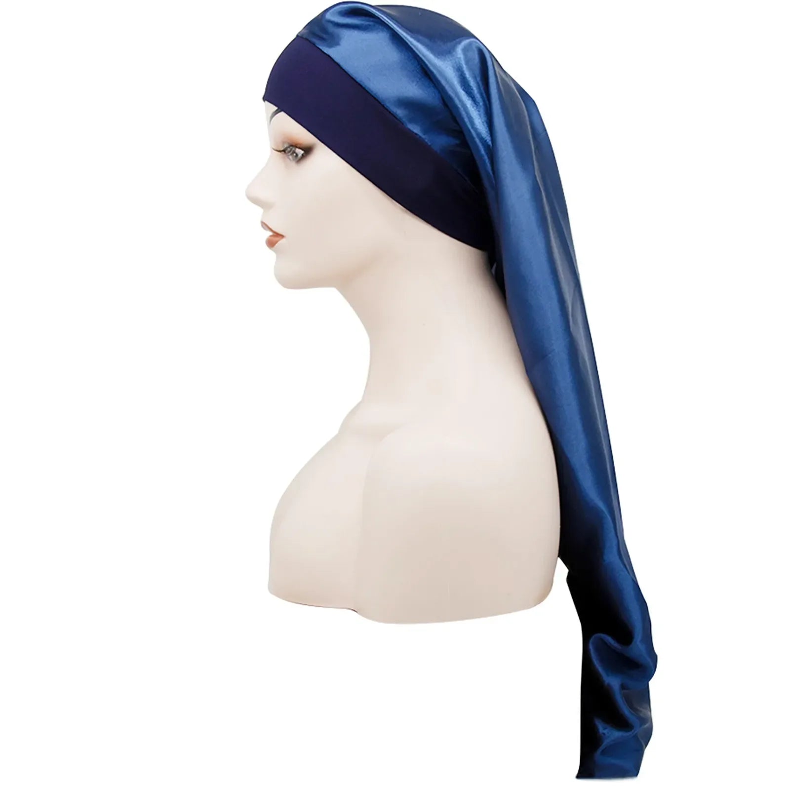 Long Satin Bonnet Sleep Cap Silk Sleeping Cap with Wide Elastic Band Loose Night Hat for Women Braids Curly Hair Black - Luvia