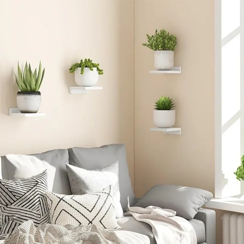 4/2 Pcs White Floating Shelves for Wall Rustic Wood Small Wall Mounted Shelves for Bedroom, Living Room, Kitchen, Bathroom Decor - Luvia