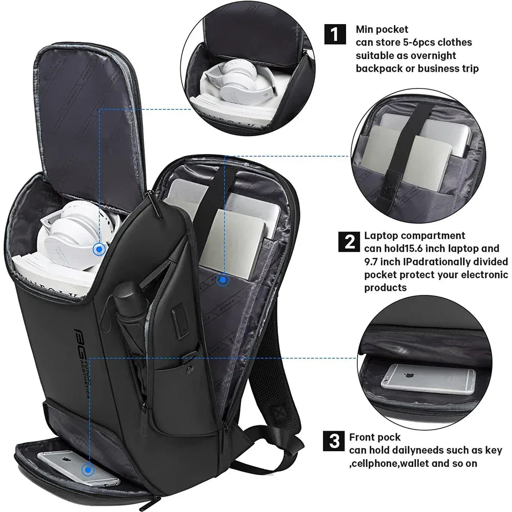 BANGE Business USB Charging Smart Backpacks Fits 15.6 Inch Laptop Commute Backpack WaterProof Carry On Bag for Men Travel Bags - Luvia
