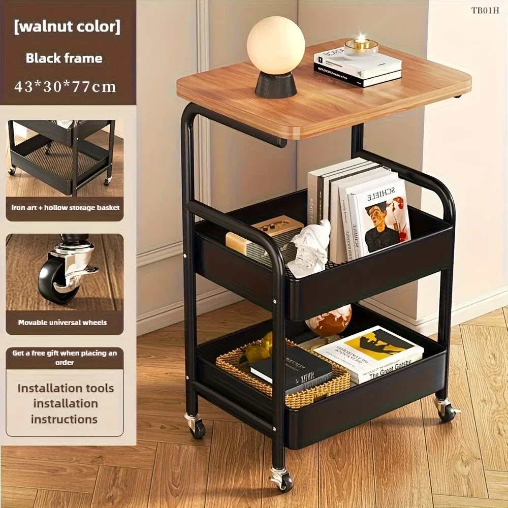 3-Tier Rolling Cart with Tabletop, Metal Tool and Snack Rack with Storage, Durable Carbon Steel Frame, Wheels for Easy Mobility - Luvia
