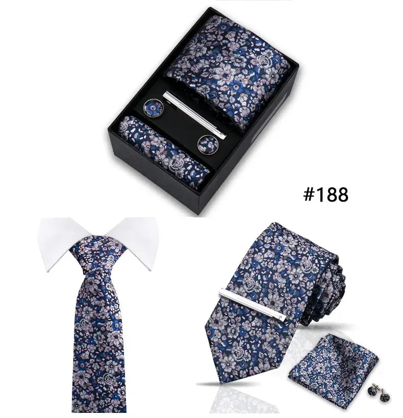 Tie Set For Men Necktie Fashion Wedding Cufflinks Box Gift Tie Clip Men Pocket Square Necktie Luxury Business Wholesale Gravatas - Luvia